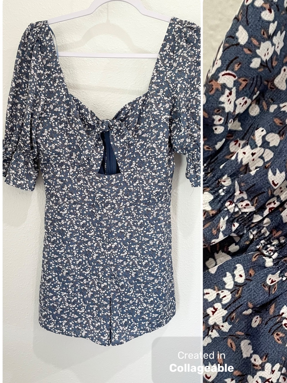 New Altar’d State Blue Floral Romper Ditsy Ruffle Short Sleeve